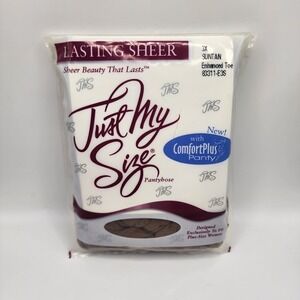 New Y2K JUST MY SIZE Lasting Sheer Enhanced Toe Pantyhose Plus Size 3X Suntan